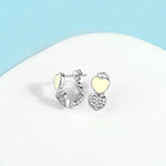Double Heart Earrings with Yellow Enamel and Crystal Accents