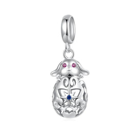 Easter Bunny with Floral Egg Dangle Charm