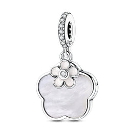 Elegant Mother of Pearl Clover & Flower Dangle Charm