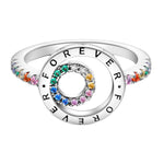 Elegant Sparkling Round Family Forever Rainbow Stone Ring