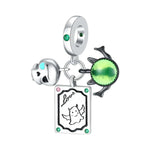 Enchanting Ghost Charm with Skull, 'Love' Token, and Green Gem