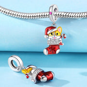 Festive Santa Cat in Stocking Charm