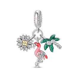 Flamingo, Palm Tree & Sunflower Triple Dangle Charm