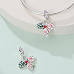 Flamingo, Tropical Leaves & Blossom Flowers Triple Dangle Charm