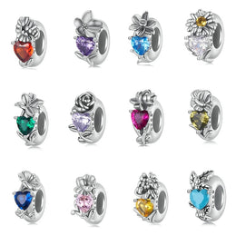 Floral Heart Birthstone Charms