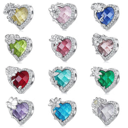 Floral Heart Crystal Birthstone Charms
