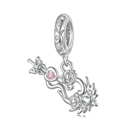 Flower Violin Pink Heart Charm