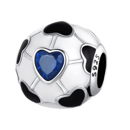FootBall Bead With Blue Heart Accents