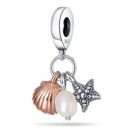 Freshwater Cultured Pearl, Starfish & Shell Triple Dangle Charm