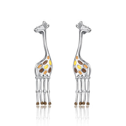 Giraffe Drop Earrings with Enamel Details