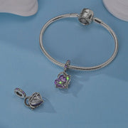 Glow in the Dark Luminous Purple Crystal Heart with Floral Vine Dangle Charm