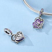 Glow in the Dark Luminous Purple Crystal Heart with Floral Vine Dangle Charm