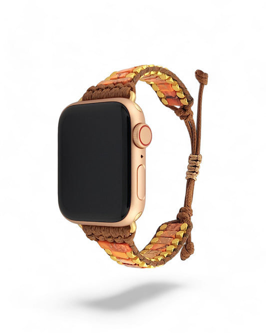 Golden Mosaic Orange Jasper Inlay Apple Watch Band