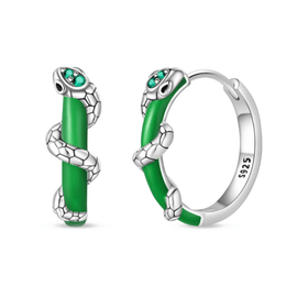 Green Enamel Snake Hoop Earrings