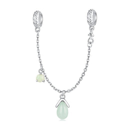 Green Teardrop & Crystal Safety Chain Charm