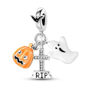 Halloween Charm with Pumpkin, Ghost, and RIP Tombstone