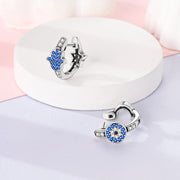 Hamsa & Evil Eye Hoop Earrings with Blue Crystals