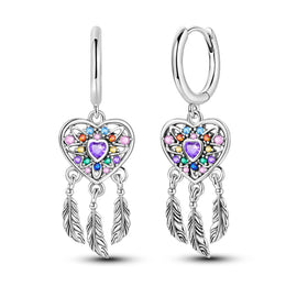 Heart Dreamcatcher Earrings with Multicolored Gemstones