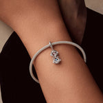 Heart-Shaped Hourglass with Pink & Blue Cubic Zirconia Dangle Charm