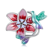 Hummingbird & Red Flower Charm