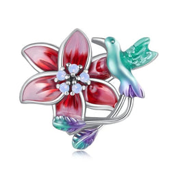 Hummingbird & Red Flower Charm
