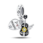 I Love Music Flying Guitar Dangle Charm