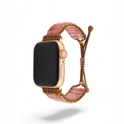 Bohemian Rose Quartz Apple Watch Band: Handmade Gemstone Strap, Adjustable Natural Accessory