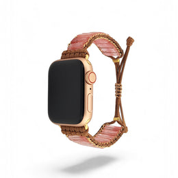 Bohemian Rose Quartz Apple Watch Band: Handmade Gemstone Strap, Adjustable Natural Accessory