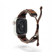 Handcrafted Red Tiger's Eye Gemstone Apple Watch Band: Bohemian Style Adjustable Jewelry Strap