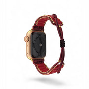 Handmade Red Jade Apple Watch Band: Bohemian Gemstone Strap for Stylish Wearable Tech Enthusiasts