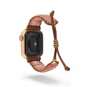 Bohemian Rose Quartz Apple Watch Band: Handmade Gemstone Strap, Adjustable Natural Accessory