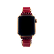 Handmade Red Jade Apple Watch Band: Bohemian Gemstone Strap for Stylish Wearable Tech Enthusiasts