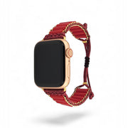 Handmade Red Jade Apple Watch Band: Bohemian Gemstone Strap for Stylish Wearable Tech Enthusiasts