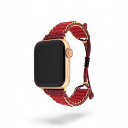 Handmade Red Jade Apple Watch Band: Bohemian Gemstone Strap for Stylish Wearable Tech Enthusiasts