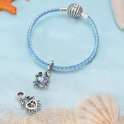Crab Pandora Charm | Blue Heart Crystal | Cancer Zodiac Sign | Ocean & Beach Jewelry | Sea Gift