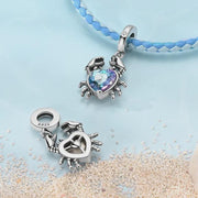 Crab Pandora Charm | Blue Heart Crystal | Cancer Zodiac Sign | Ocean & Beach Jewelry | Sea Gift