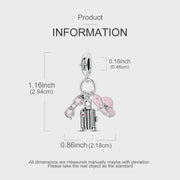 Travel Pandora Charm | Pink Sunglasses Suitcase Hat | Silver Dangle | Vacation Gift | Summer Trip Souvenir