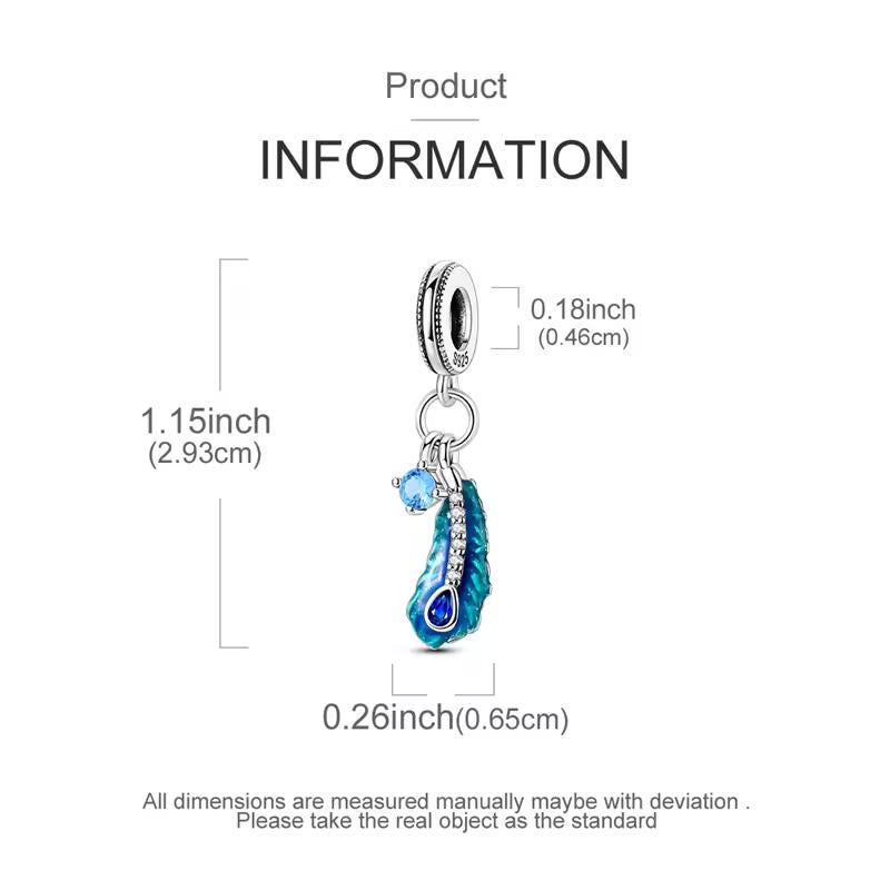Peacock Feather sterling silver charm view 5