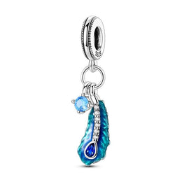 Peacock Feather Pandora Charm | Blue Enamel Plume | Silver Dangle | Exotic Bird Gift | Nature Jewelry