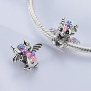 Dragon Pandora Charm | Baby Dino | Silver Bead | Fantasy Animal Jewelry | Mythical Creature Gift