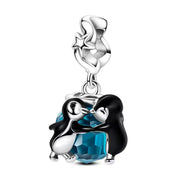 Penguin Couple Pandora Charm | Kissing Lovers | Blue Crystal | Winter Romance Jewelry | Anniversary Valentine's Gift