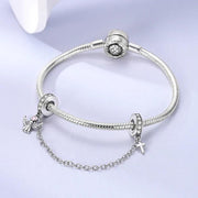 Guardian Angel Cross Pandora Charm | Safety Chain | Silver Religious Bead | Faith Baptism Gift