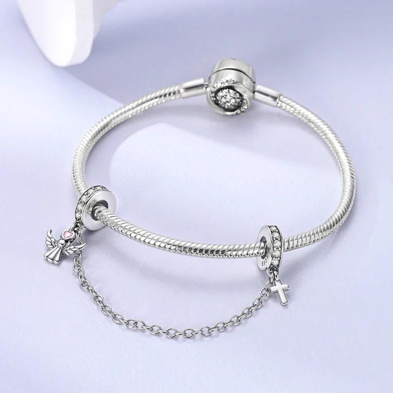 Angel Cross Safety Chain charm detail view