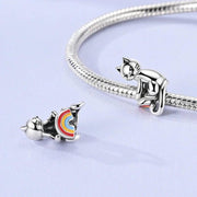 Cat Pandora Charm | Happy Rainbow Kitten Bead | Silver Animal Pet Lover Gift | Memorial