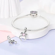 Ribbon Bow Pandora Charm | Pink Heart Crystal | Silver Gold Dangle | Coquette Love Gift