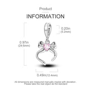 Ribbon Bow Pandora Charm | Pink Heart Crystal | Silver Gold Dangle | Coquette Love Gift