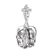 Virgin Mary Pandora Charm | Cross Heart Dangle | Silver Religious Jewelry | Baptism Confirmation Gift