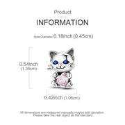 Cat Pandora Charm | Kitten Pink Heart | Blue Eyes Silver Bead | Pet Lover Gift Jewelry