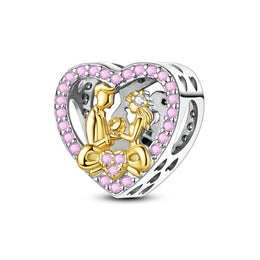 Wedding Couple Pandora Charm | Two Tone Gold Silver | Pink Heart Bead | Bride Groom Gift