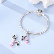 Pink Champagne Pandora Charm | Wine Bottle Glass Dangle | 21st Birthday Party Gift | Celebration Jewelry